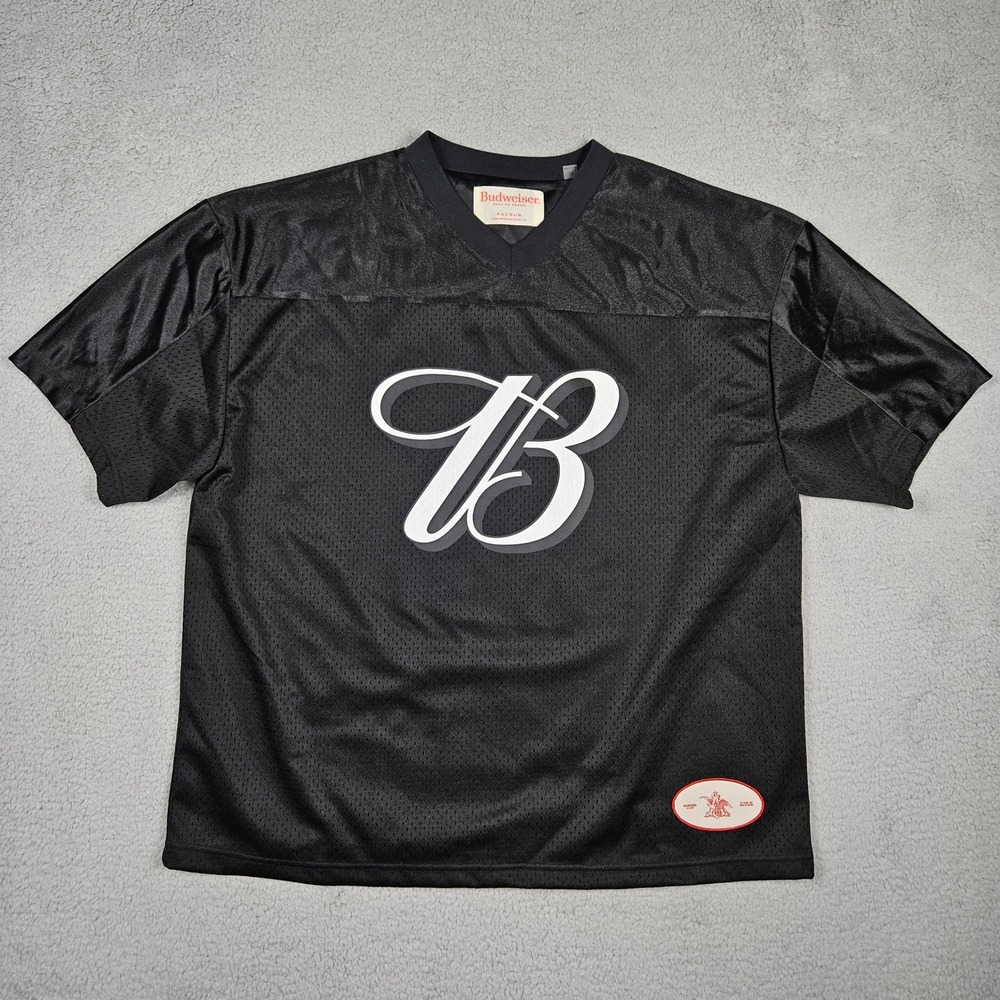 PacSun Budweiser‎ (Mens XL) Black Mesh Football Jersey Shirt Beer Logo Retro